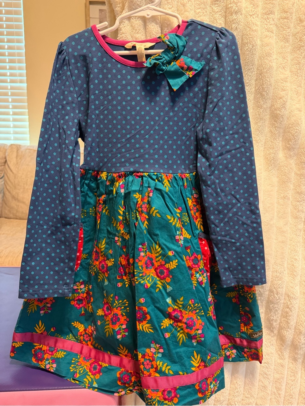 Matilda Jane Teal & Blue Polka-Dot Floral Bow Dress